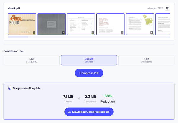 Reducing the file size of a PDF with the PDF Compressor tool