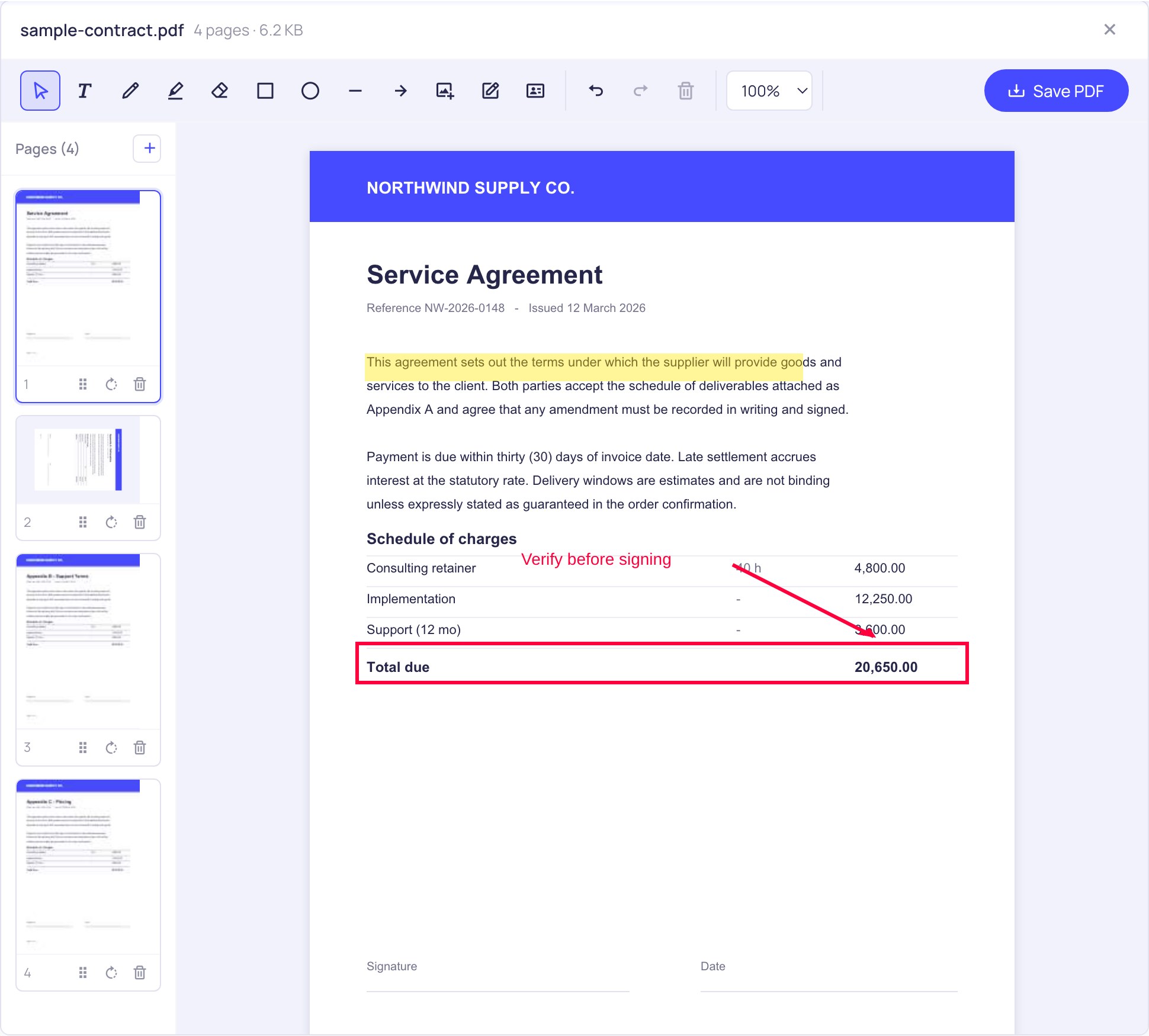 Reordering and rotating pages in the page panel of the online PDF editor