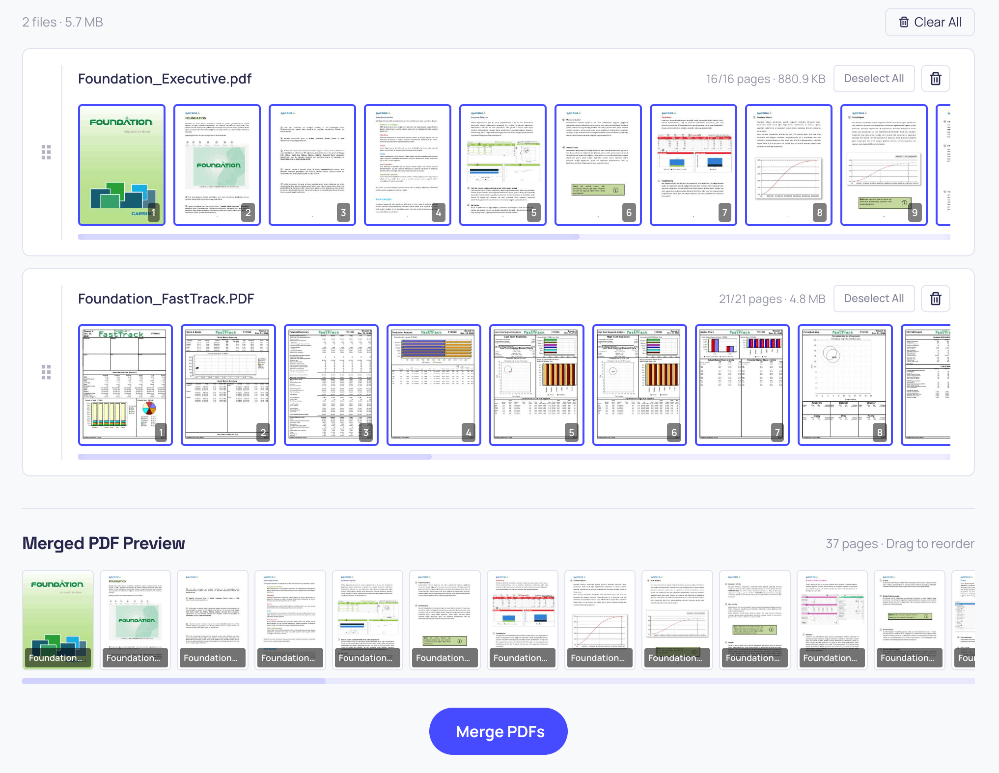 Merging multiple PDF files into one document with the PDF Merger tool