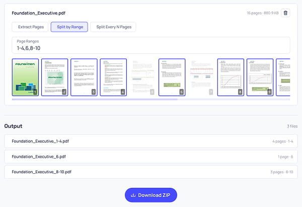 Splitting a PDF file into multiple documents with the PDF Splitter tool