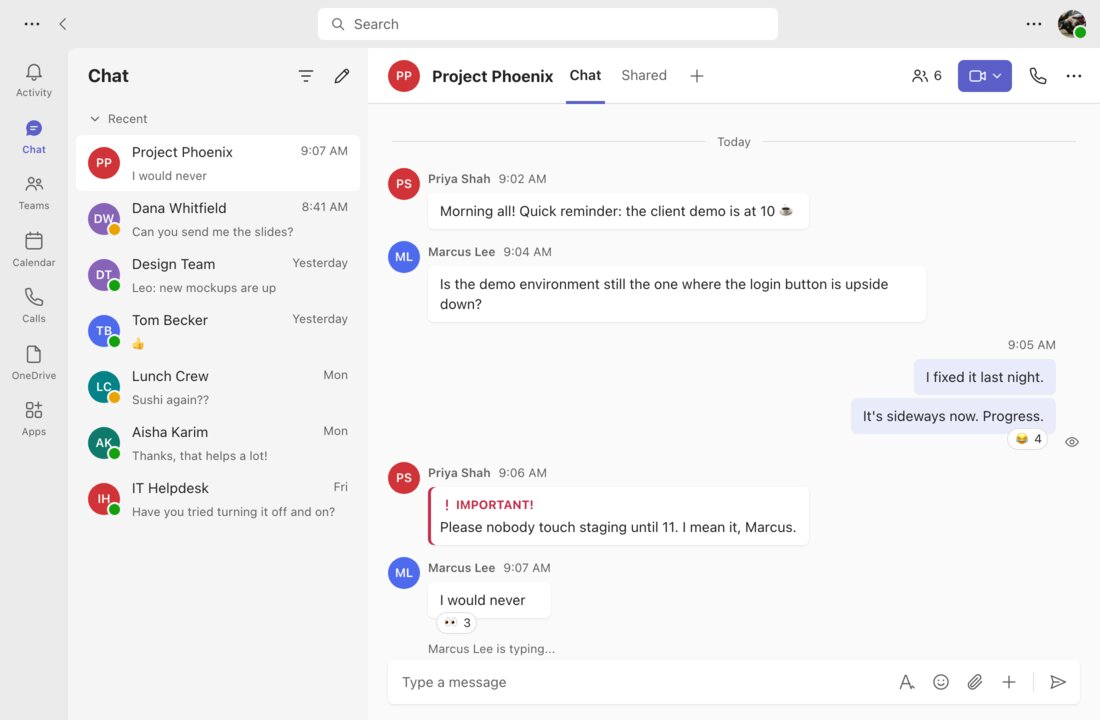 A fake Microsoft Teams chat made with the generator